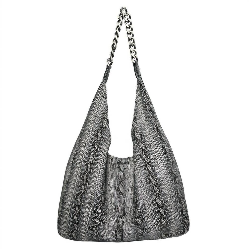 NEW STREETS AHEAD women's leather chain detail hobo bag in silver camo